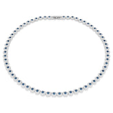 Una Angelic Tennis necklace Round cut, Blue, Rhodium plated